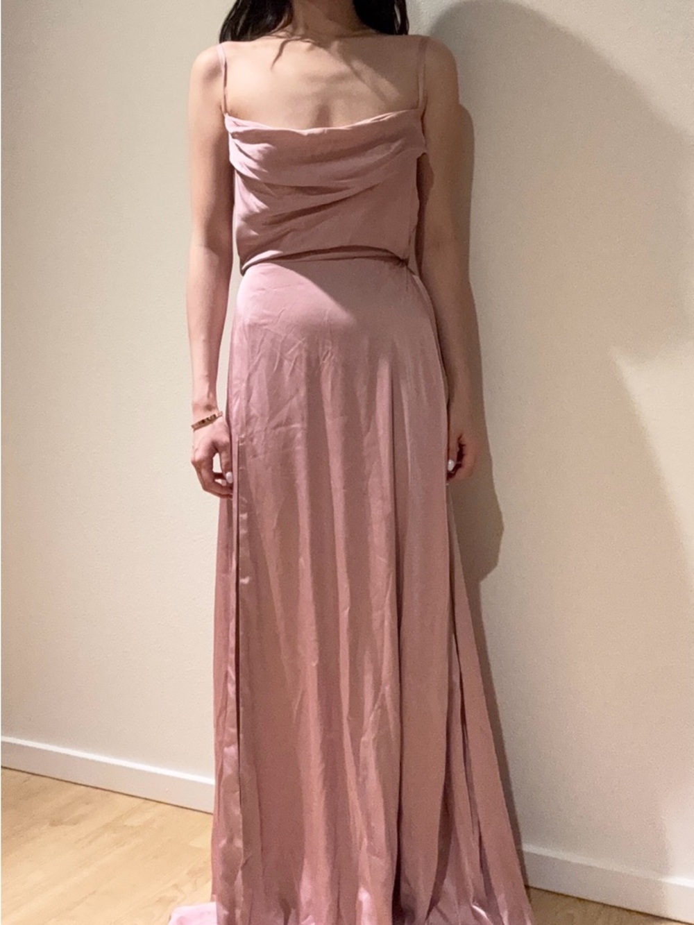 Elegant Dusty Pink Cowl Neck Maxi Dress